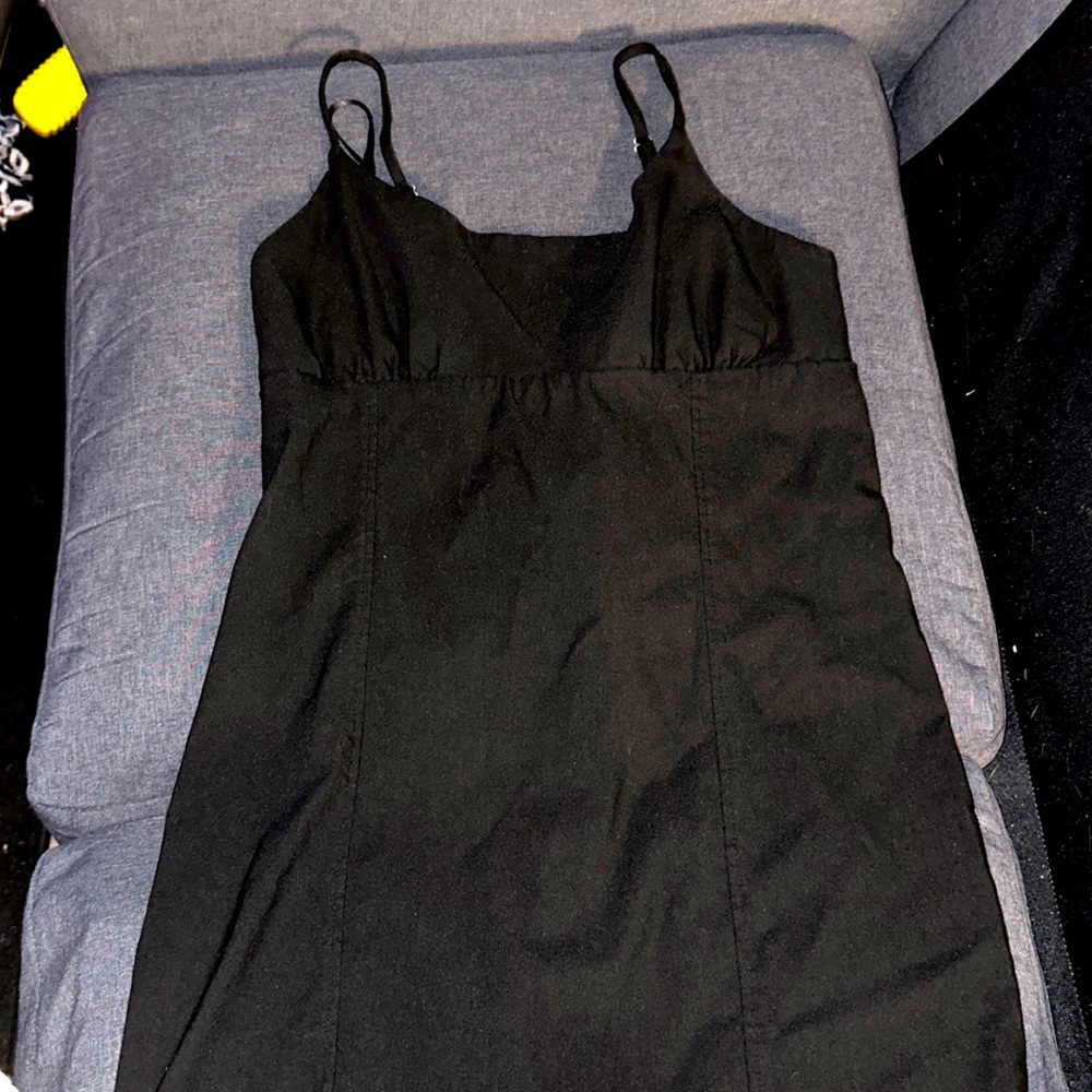 Black, spaghetti, strap, dress, mid thigh